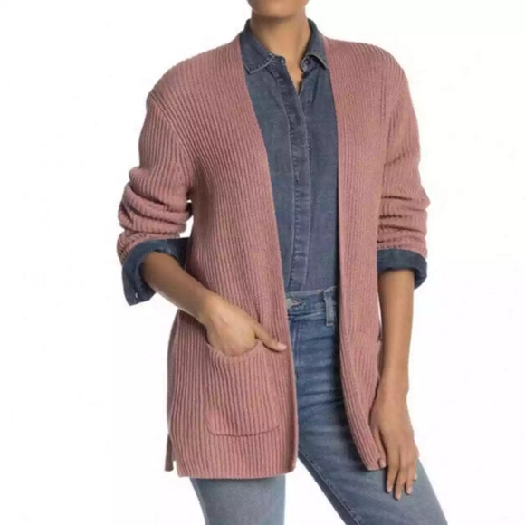 Madewell Nolan Ribbed Pocket Sweater Cardigan, Color Dried Petal Pink Size XXS - Picture 1 of 15